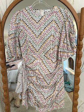 RHODE Pia White Multicolor Chevron Mini Dress